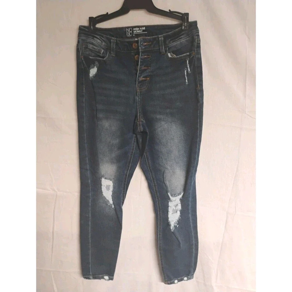 No Boundaries NOBO High Rise Skinny Ripped Jeans Button Fly Junior Size 9
